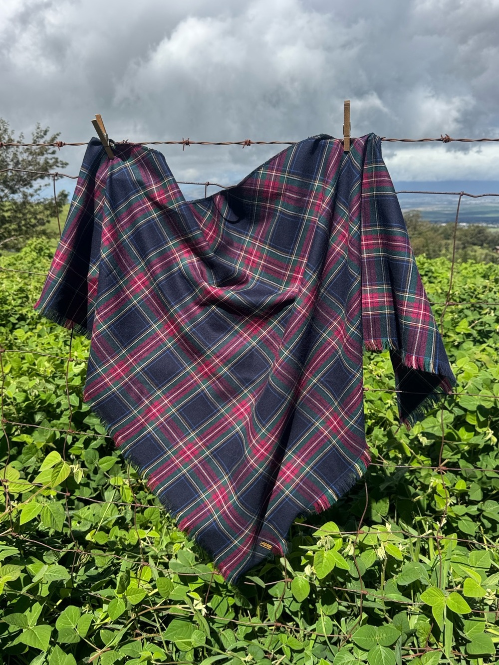 VTG Eddie Bauer Tartan Plaid Fringed Shawl Scarf Wrap